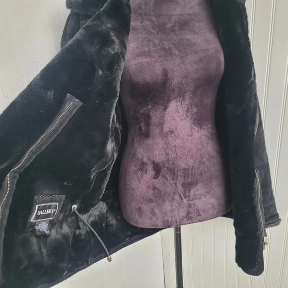 Gorgeous Gallery Women's Genuine Suede Leather Jacket Faux Fur Lining Black Sz M - Picture 14 of 14